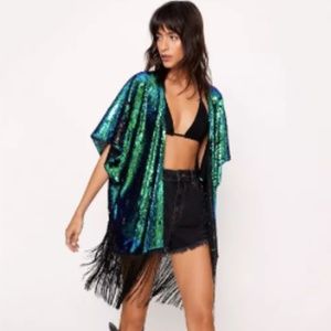 NASTY GAL Contrast Fringe Sequin Kimono